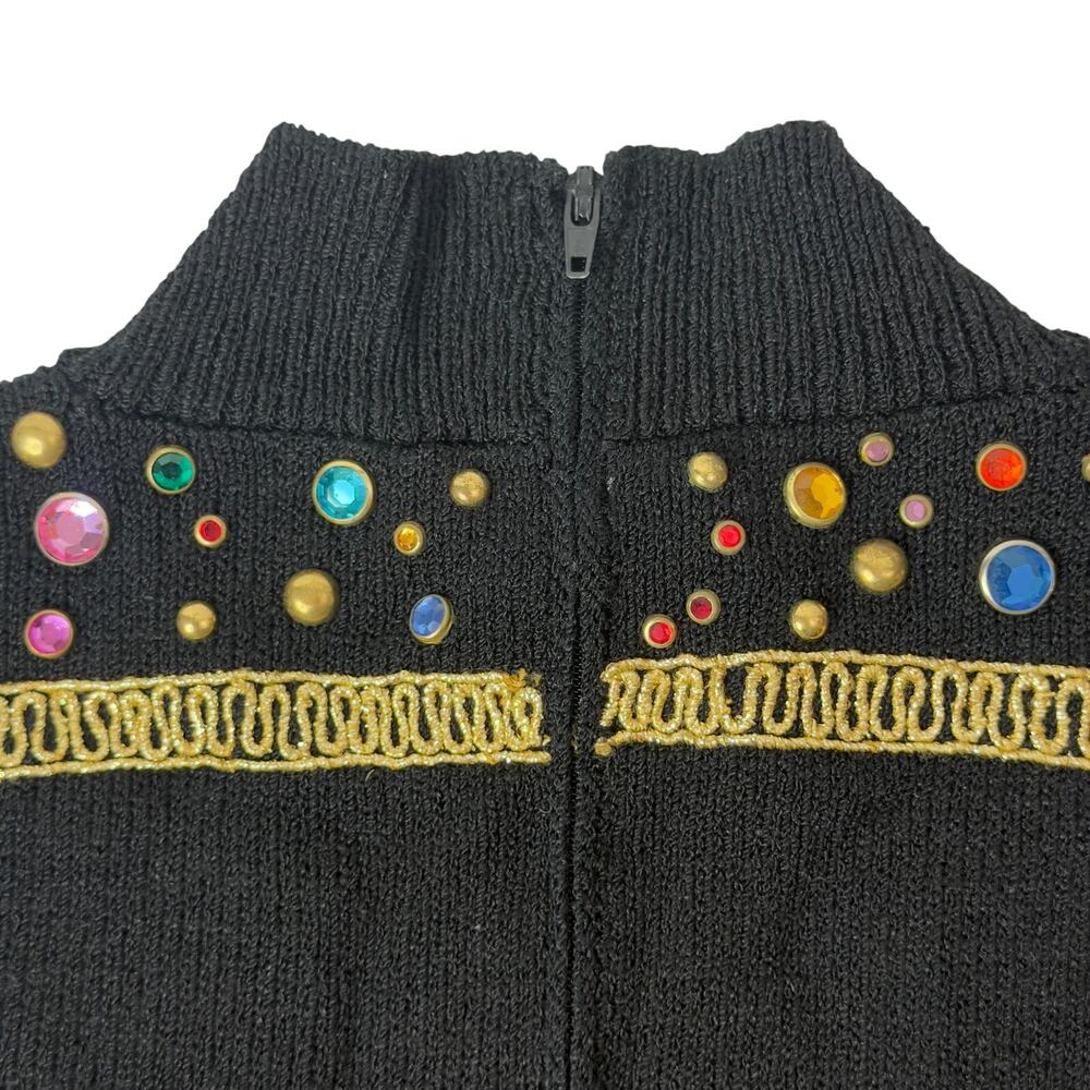 Vintage 80s Antonella Preve NY Gold Tassel + Studs + Rhinestone Sweater Medium - Picture 14 of 16